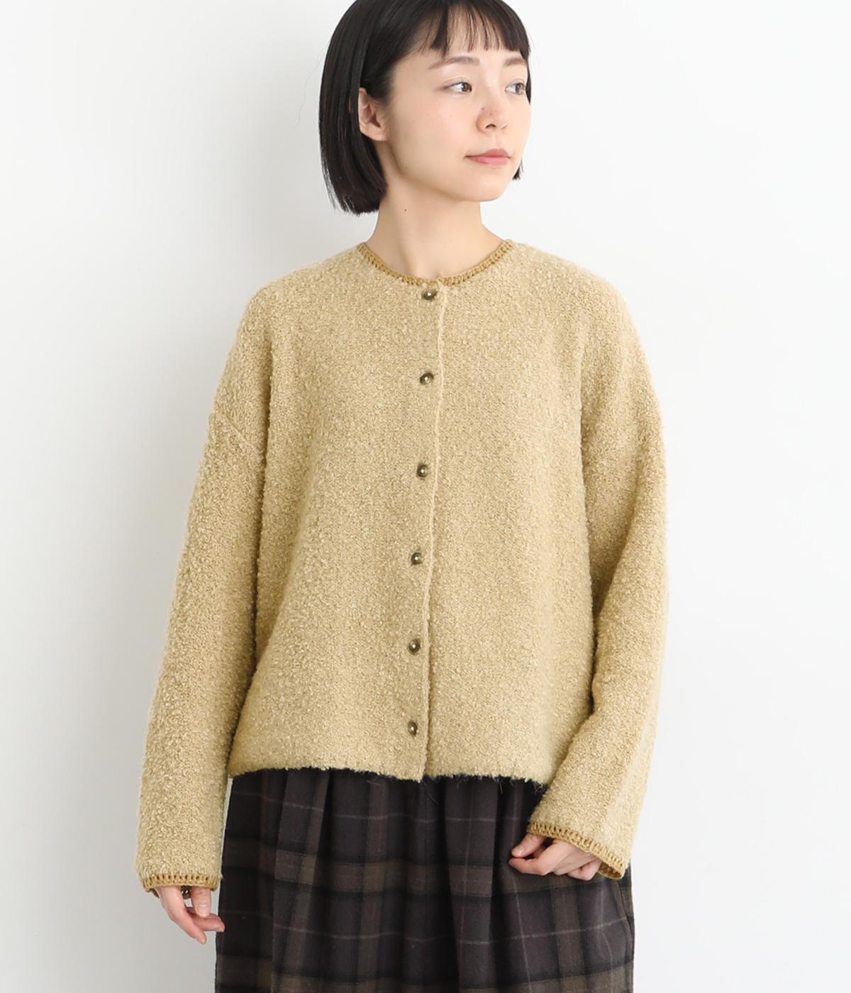 ループヤーンクルーネックカーディガン(ベージュ-F)