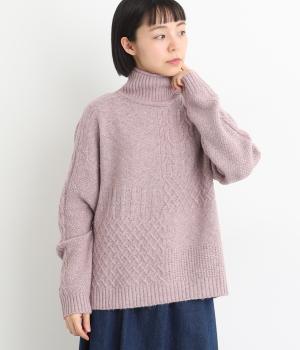 タムタムヤーン　パッチワーク編みセーター(ライトパープル-F)