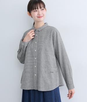 コットンリネン起毛脇ポケット長袖シャツ(千鳥柄-F)