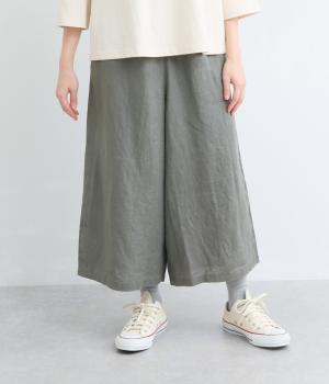 リネンウエストゴム8分丈ワイドパンツ