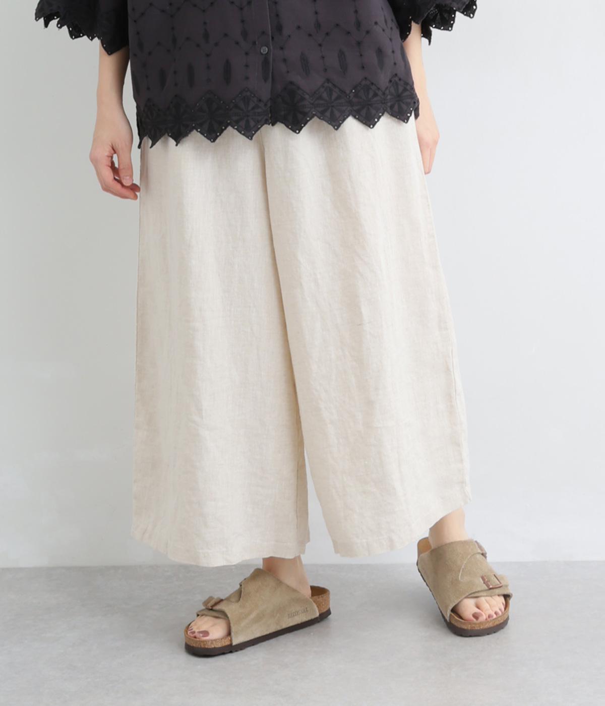 リネンウエストゴム8分丈ワイドパンツ(リネンベージュ-M)