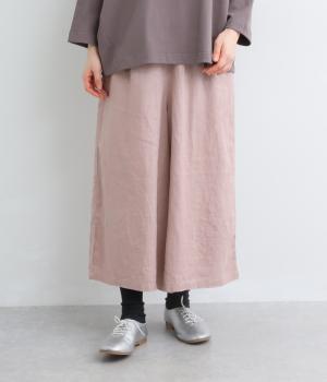 リネンウエストゴム8分丈ワイドパンツ(ピンク-M)