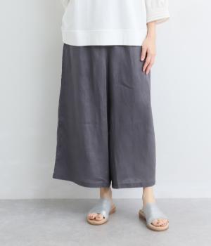 リネンウエストゴム8分丈ワイドパンツ(チャコール-M)