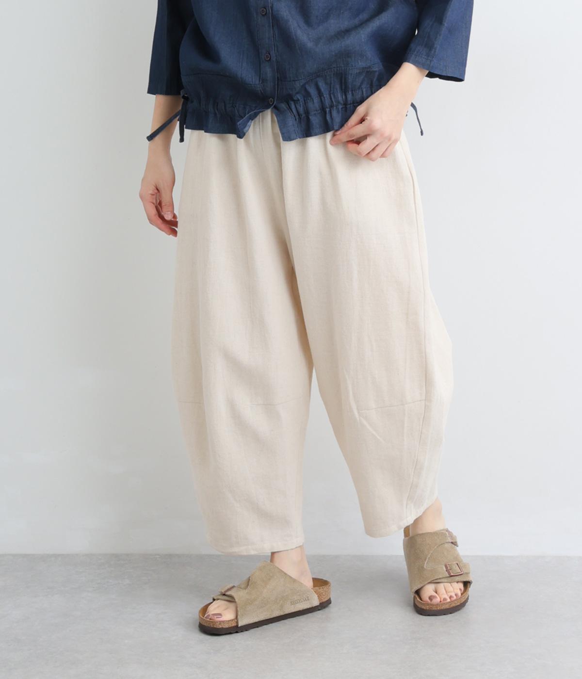 コットンリネンぷっくりコクーン9分丈パンツ(リネンベージュ-M)