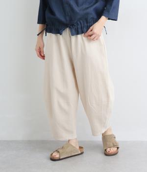 コットンリネンぷっくりコクーン9分丈パンツ(リネンベージュ-M)