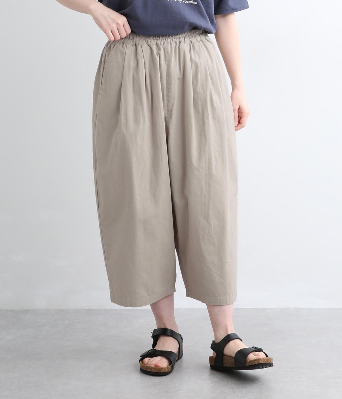 ソフトコットン　8分丈ワイドパンツ(ライトベージュ-M)