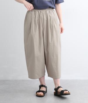 ソフトコットン　8分丈ワイドパンツ(ライトベージュ-M)