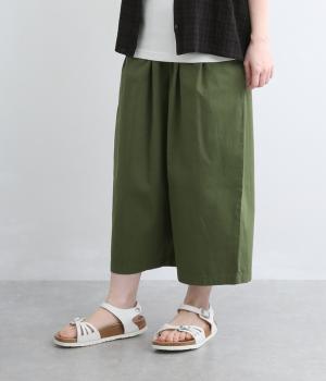 ソフトコットン　8分丈ワイドパンツ(グリーン-M)