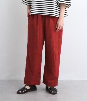 シャドーチェック　ストレートパンツ　裏地付き(レッド-M)