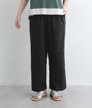 シャドーチェック　ストレートパンツ　裏地付き(ブラック-M)