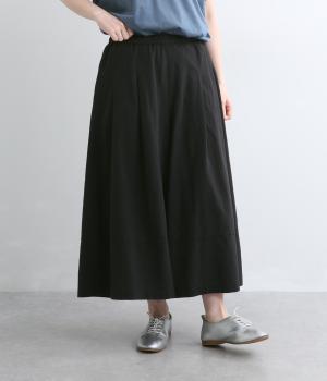 コットンアルバトロス　ウエストゴム8分丈ワイドパンツ(ブラック-M)