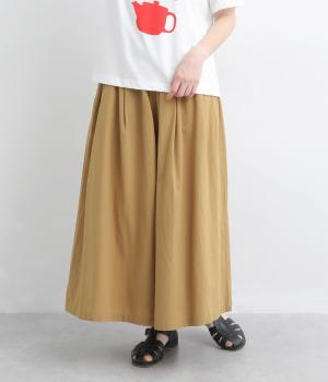 ソフトコットン　タックワイドパンツ(ベージュ-M)