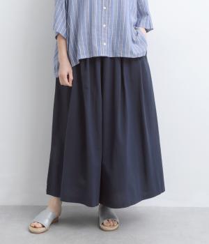 ソフトコットン　タックワイドパンツ(ネイビー-M)