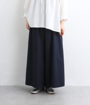 コットンチノ ウエストゴムワイドパンツ(ネイビー-M)
