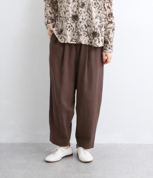 コットンリネンツイルバレルパンツ(ブラウン-M)