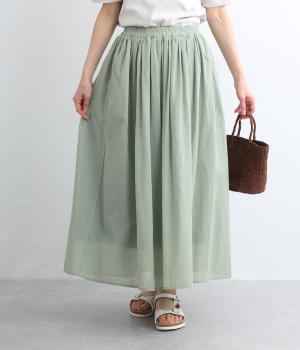 コットン異素材使いウエストゴムスカート　裏地付き