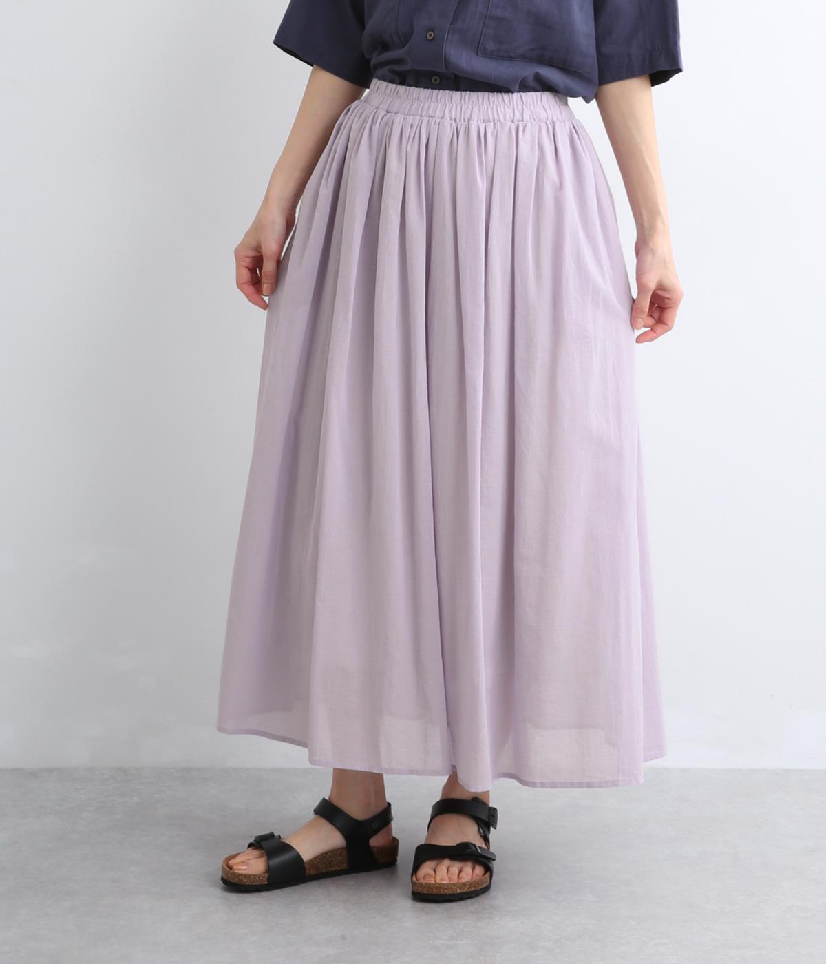 コットン異素材使いウエストゴムスカート　裏地付き(ライトベージュ×ラベンダー-M)