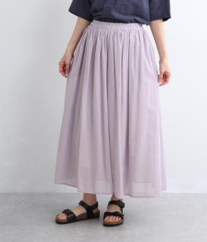 コットン異素材使いウエストゴムスカート　裏地付き(ライトベージュ×ラベンダー-M)