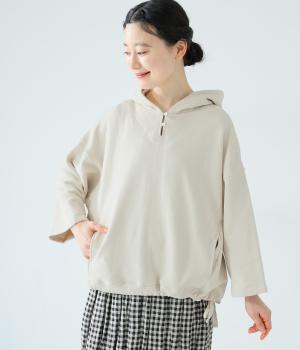 コットンガーゼ裏毛ドロストフーディ(アイボリー-F)