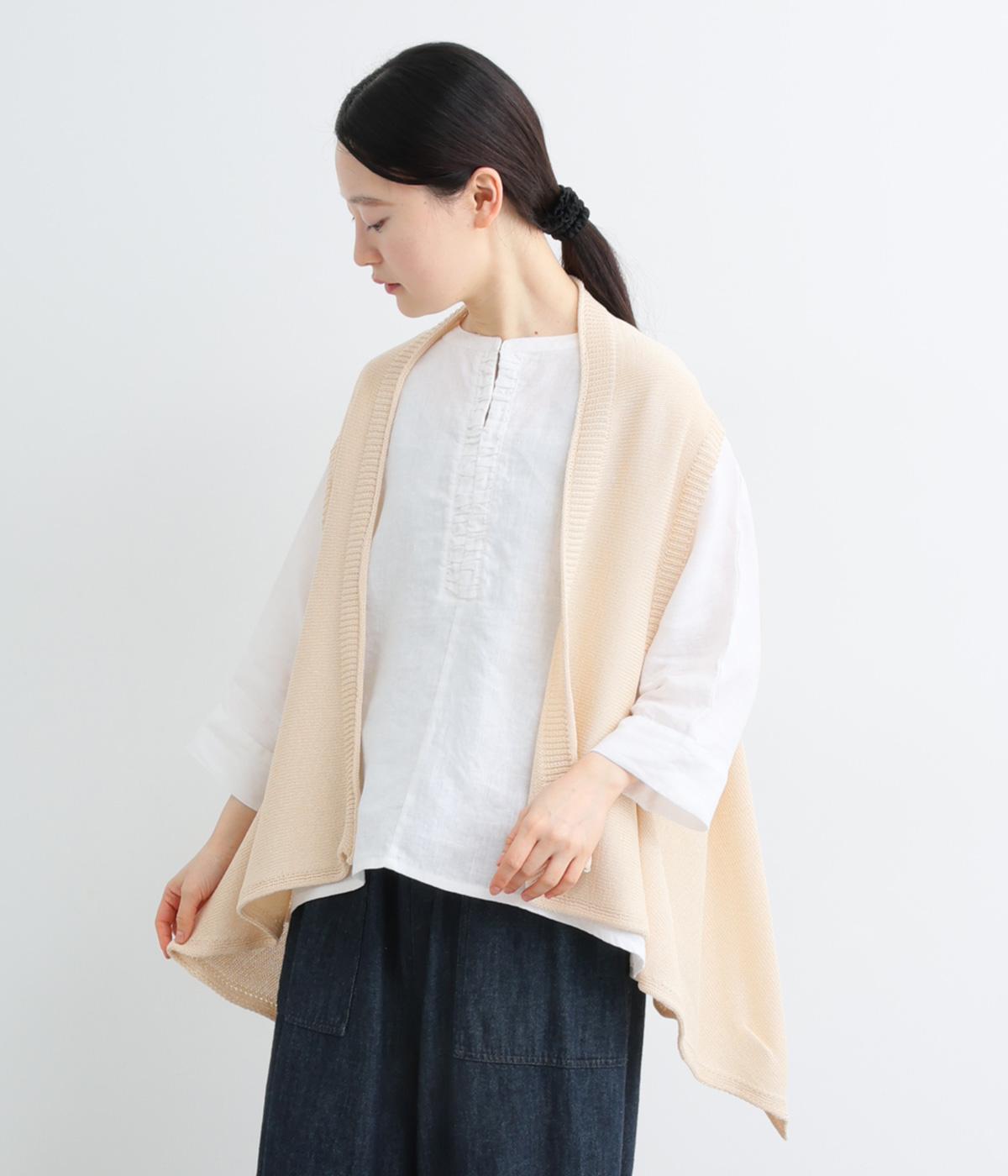リネンライクショールカラー変形ジレ(ベージュ-M)