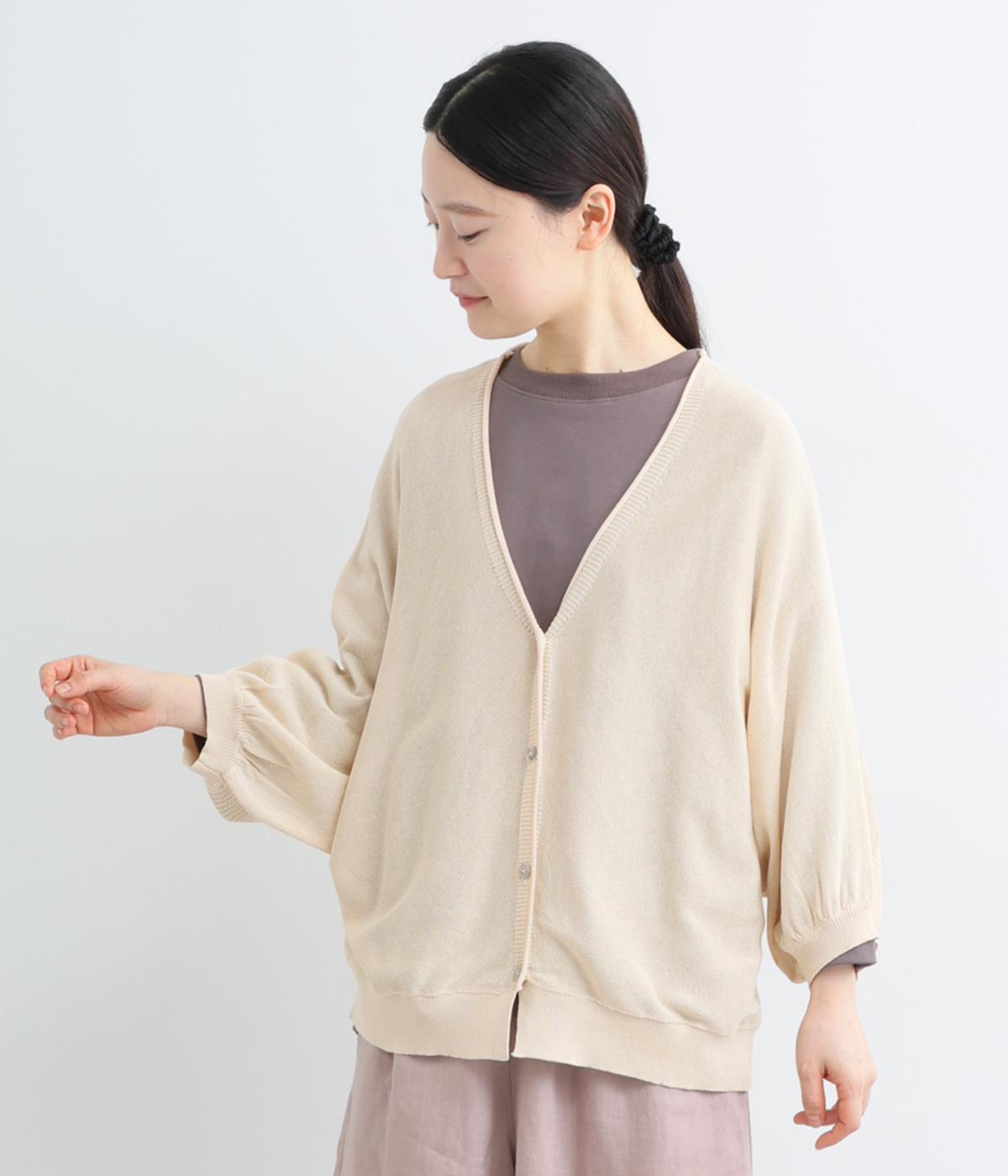 リネンライクニット8分袖ワイドカーディガン(ベージュ-M)
