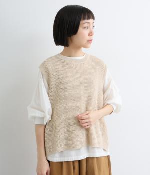 変形片畦ニットベスト(ベージュ-M)