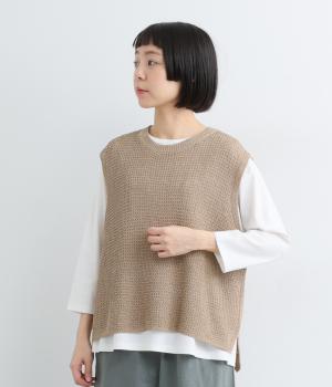 変形片畦ニットベスト(カーキ-M)