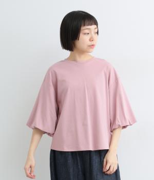 強撚スムースバルーンスリーブ6袖分袖Tシャツ(ピンク-M)