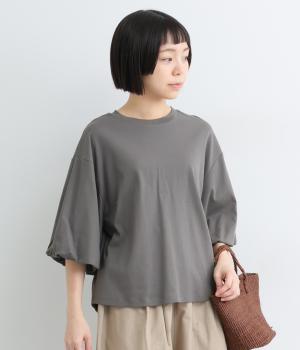 強撚スムースバルーンスリーブ6袖分袖Tシャツ(チャコール-M)