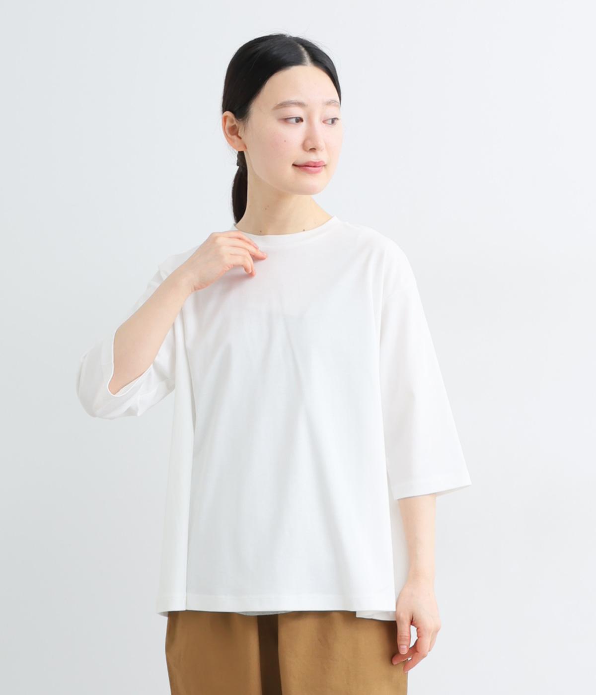 強撚スムースラウンドカラー6袖分袖Tシャツ(オフホワイト-M)