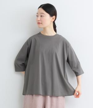 強撚スムースラウンドカラー6袖分袖Tシャツ(チャコール-M)
