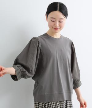 強撚スムースギャザースリーブ7分袖Tシャツ