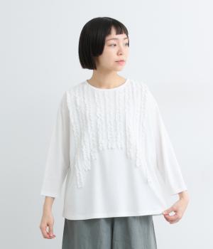 フロントフリル7分袖Ｔシャツ(オフホワイト-M)