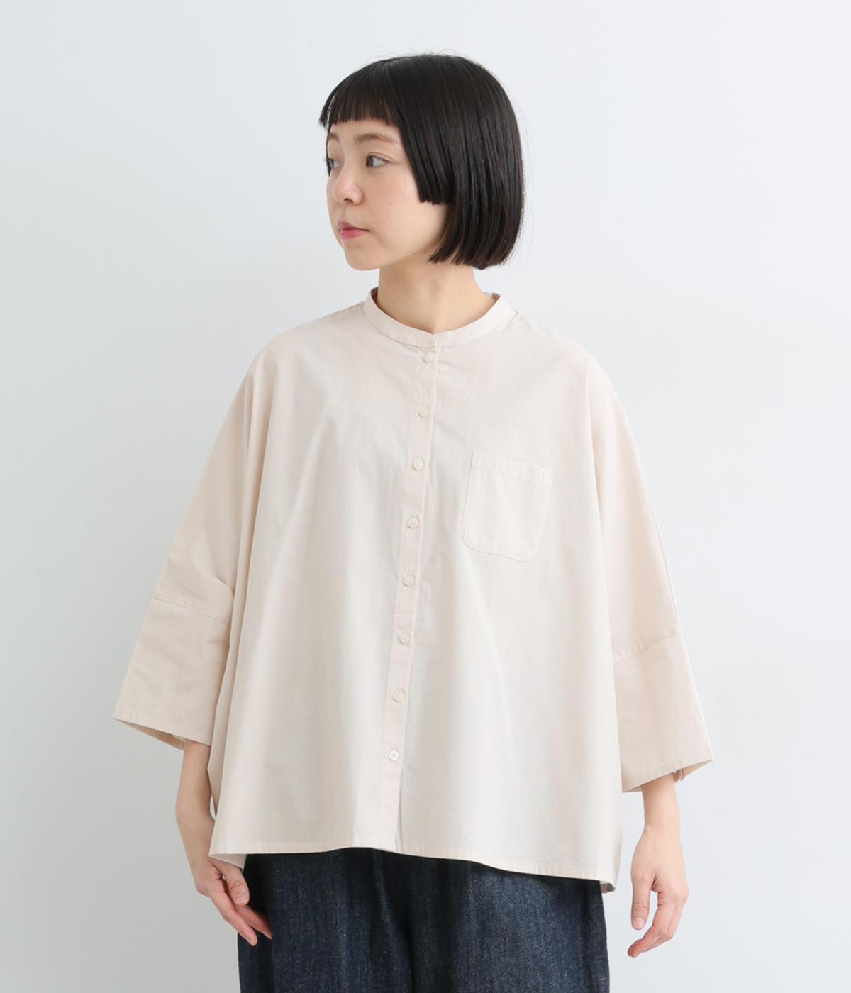 ポプリン襟付き7分袖ビックシャツ(アイボリー-M)