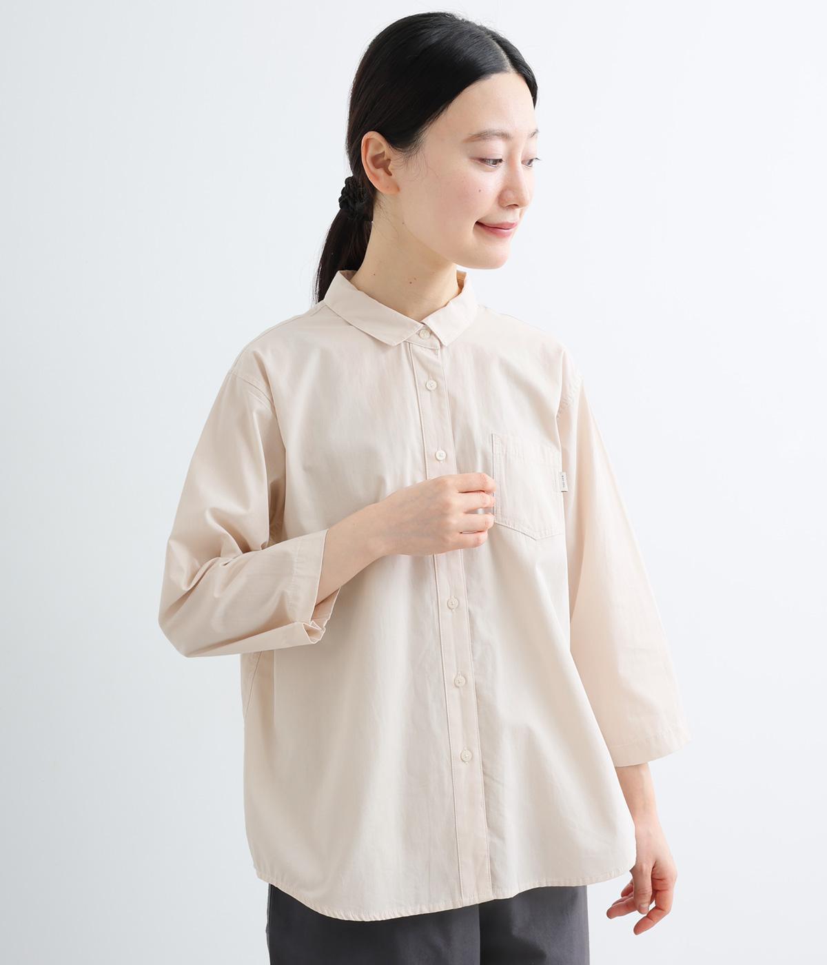 ポプリン袖口2way7分袖ワイドシャツ(アイボリー-M)
