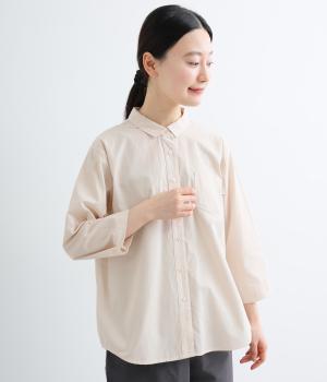 ポプリン袖口2way7分袖ワイドシャツ(アイボリー-M)