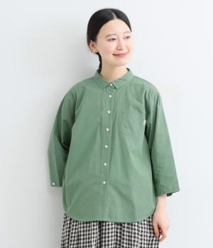 ポプリン袖口2way7分袖ワイドシャツ(グリーン-M)