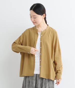 シアーコットバンドカラーワイドブラウス(ベージュ-M)