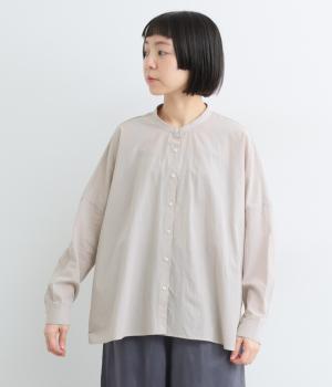 シアーコットバンドカラーワイドブラウス(グレー-M)