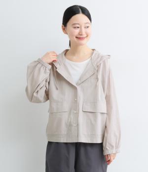 シアーコットフロントボタンフーデッドブラウス