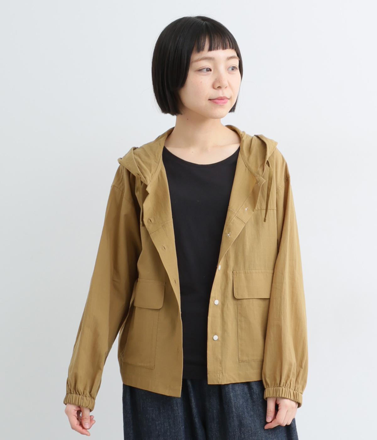 シアーコットフロントボタンフーデッドブラウス(ベージュ-M)