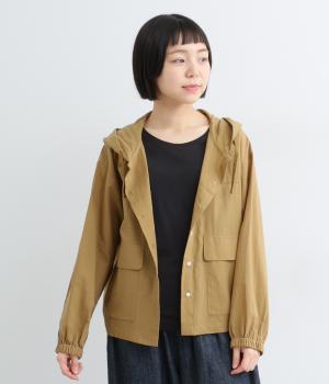 シアーコットフロントボタンフーデッドブラウス(ベージュ-M)