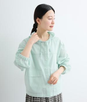 シアーコットフロントボタンフーデッドブラウス(ミントグリーン-M)