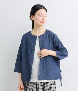 ライトオンスデニムドロストブラウス(ブリーチ-M)