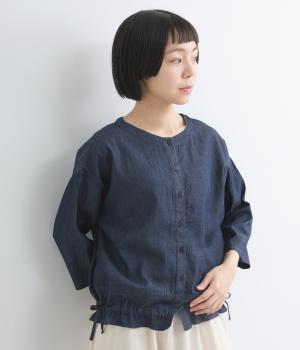 ライトオンスデニムドロストブラウス(インディゴ-M)