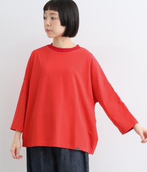 ヘビー天竺コクーンワイド8分袖Tシャツ(レッド-M)