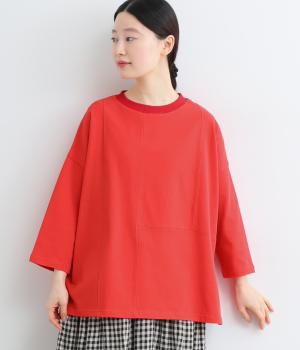 ヘビー天竺切替ワイド7分袖Tシャツ(レッド-M)