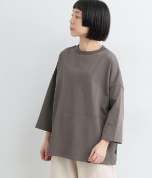ヘビー天竺切替ワイド7分袖Tシャツ(チャコール-M)