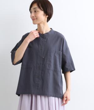 シアーポプリン　ビッグポケットブラウス(ネイビー-M)