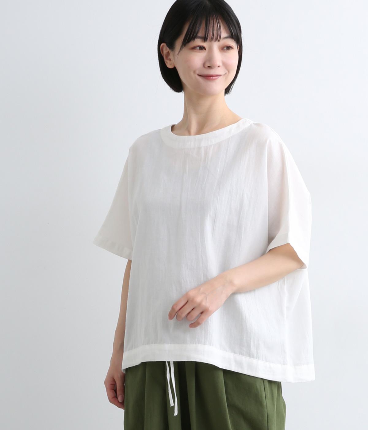 シアーポプリン　ドロストワイドブラウス(オフ-M)